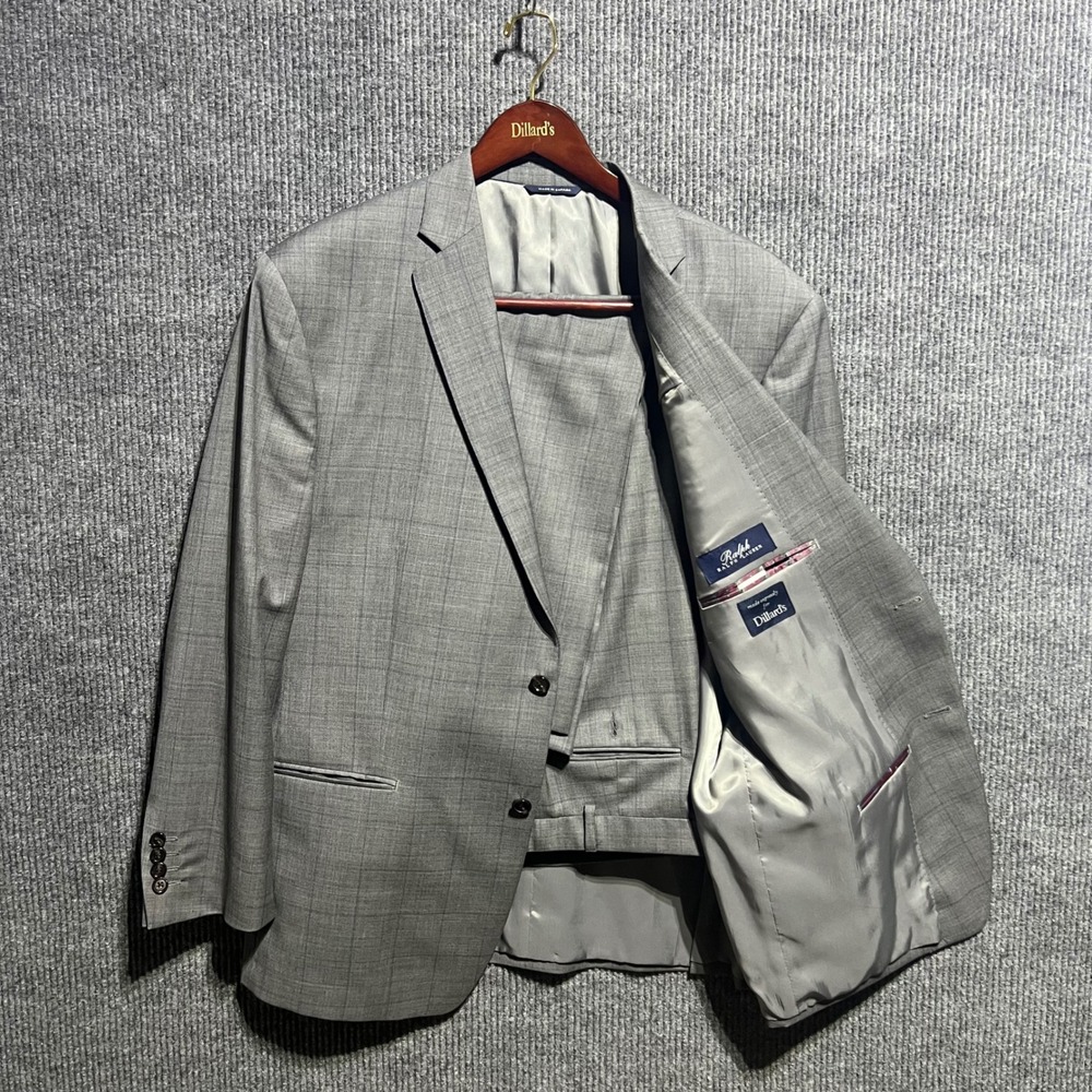 Ralph Ralph Lauren Suit Mens 50R 40x28 Grey Glen Plaid Wool 2 Piece Executive